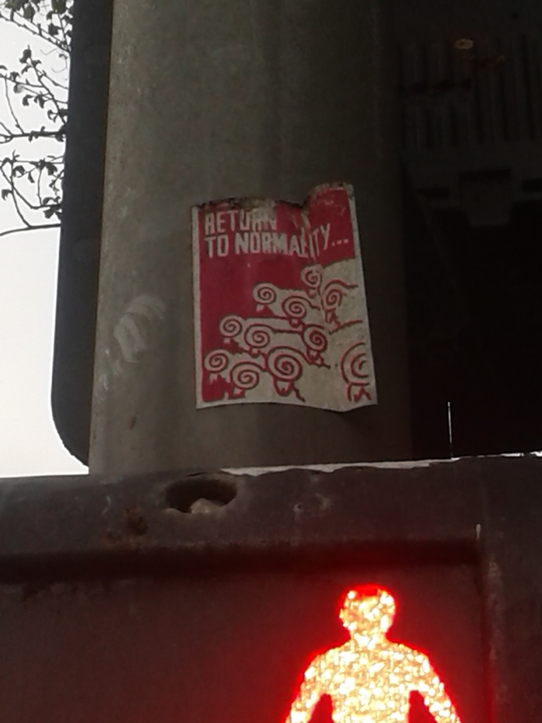 There are many people in Brighton who are not afraid to be different. Nevertheless this sticker accuses people of being sheep, blindly following the herd.